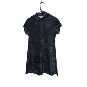 California Gold Rush Vintage 90s Mock Neck Mini Dress Gray Black Medium